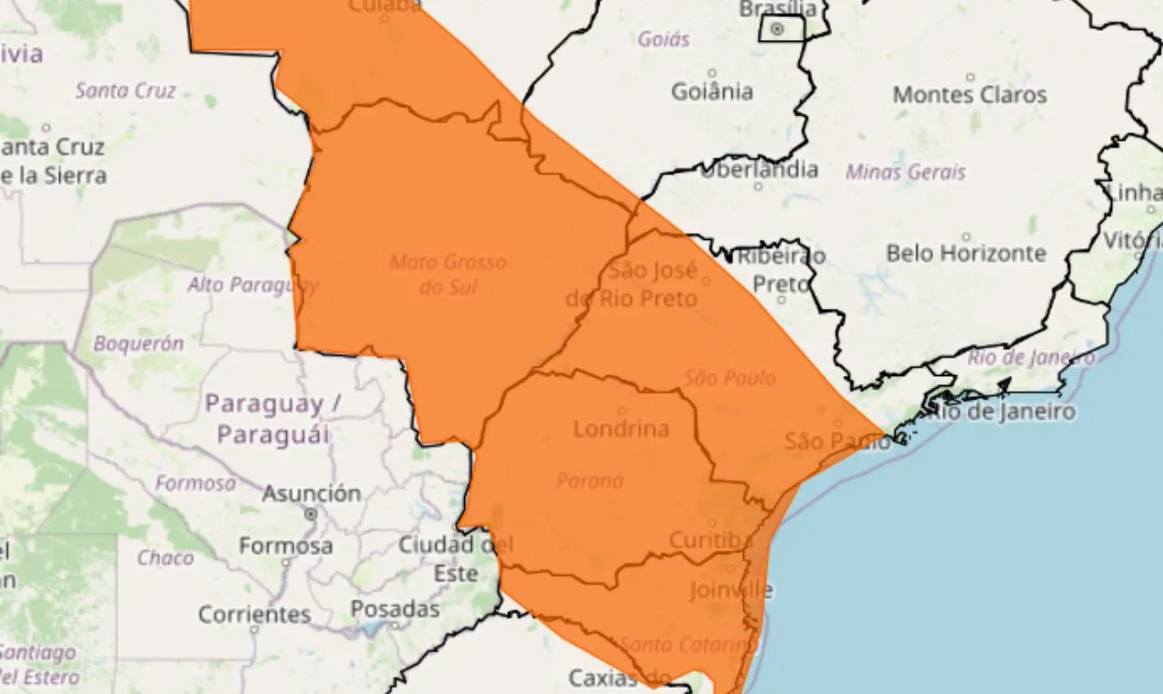 o mapa mostra às áreas em alerta para queda de temperatura